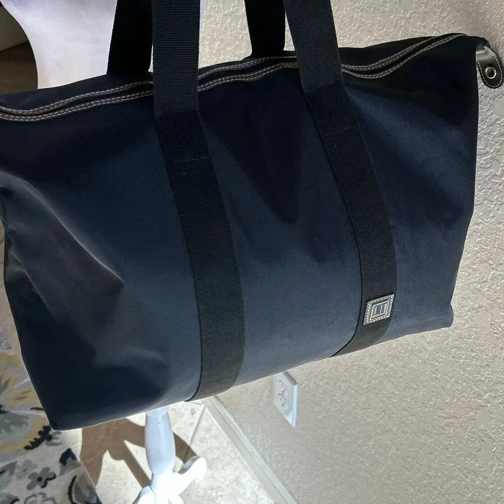 Dunhill Carry On Travel Bag Black Canvas Leather Trim Minimalist Weekender Tote